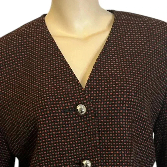 Vintage 90s Wool Blazer Sz 12 Red Gray Polka Dot Cropped Career‎ Jacket Corpcore - Picture 4 of 7